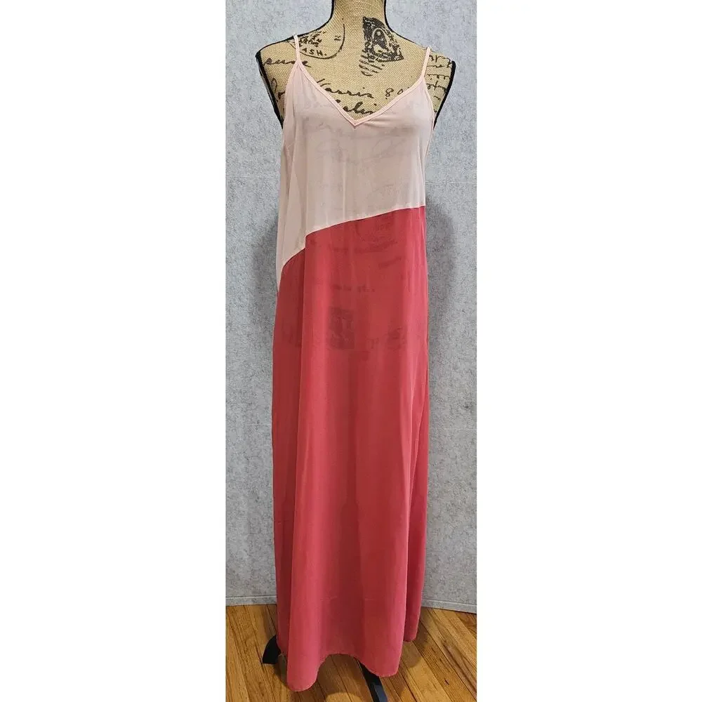 Lulus Seaside Retreat Red And Blush Maxi Swim Cover up, Side Slit, New Sz S